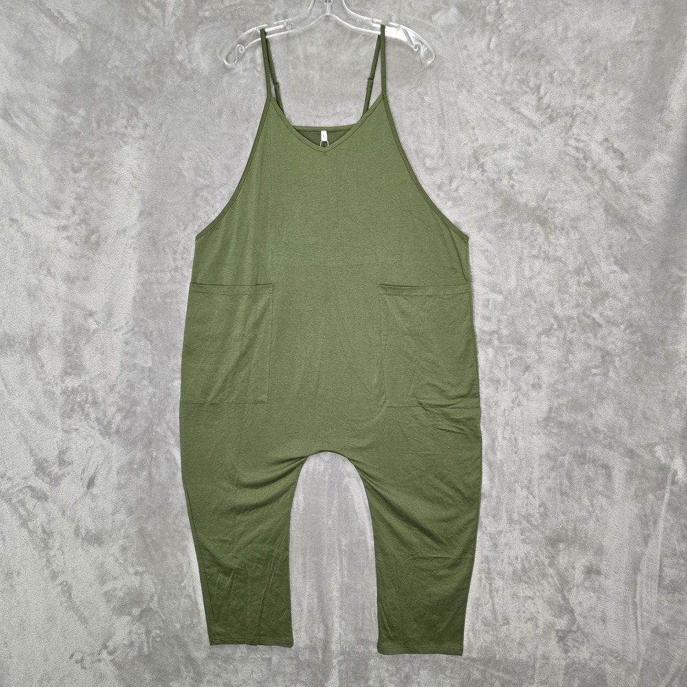 Harem Oversize Romper Jumpsuit Women L Green Pockets DropCrotch Earthy Lagenlook